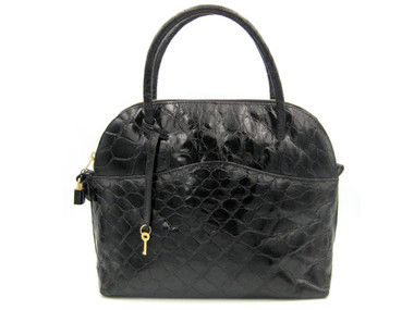 Timeless 2000's 13  x 11 Jet BLACK Crocodile Belly Skin Handbag - MAXIMA