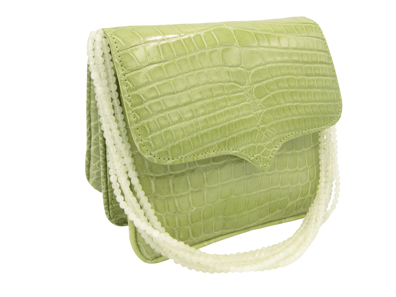 Pale Sage GREEN 2000's Handmade MAXIMA Alligator Belly Skin Handbag - Beaded Han