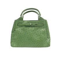  Early 2000's Dark Green OSTRICH Skin Handbag - Silver! 