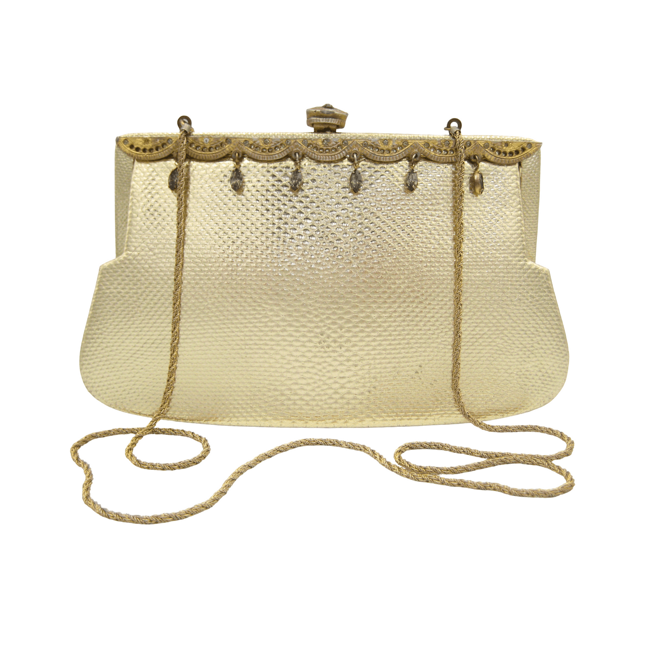 Gold Metallic JACOMO PARIS - 1960's Jeweled Snake Skin Evening Bag