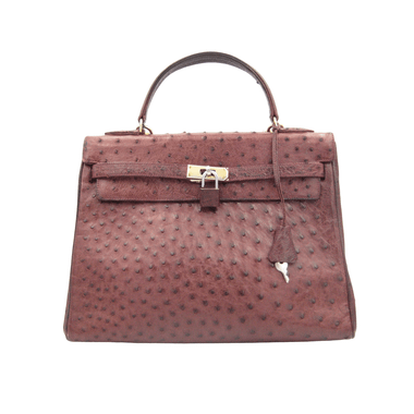 Early 2000's Oxblood Burgundy Red KELLY Style OSTRICH Skin Handbag - SISO