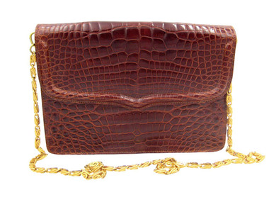 COGNAC 2000's SISO  Alligator Belly Skin CLUTCH Shoulder Bag - ITALY