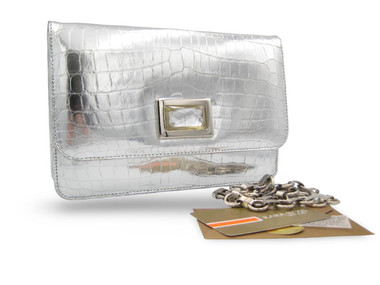 SILVER Metallic  KARA ROSS Chic 2000's ALLIGATOR Skin Clutch Shoulder Bag w/Cards!
