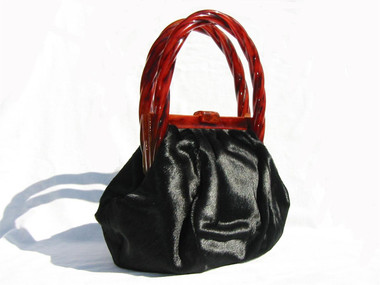 KORET 1940's-50's DECO Style CALF SKIN FUR Purse w/BAKELITE