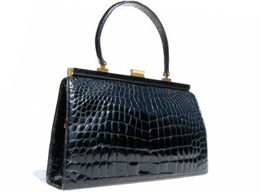 Huge COBLENTZ 1950's-60's FRENCH Black ALLIGATOR Belly Skin Handbag