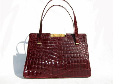 OXBLOOD 1960's SACHA CROCODILE Skin Handbag -Chunky Clasp - FRANCE