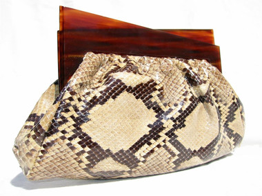 DECO Style 1960's PYTHON Snake Skin Clutch w/Lucite Frame - VARON