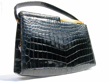 Ample RENDL 1950's-60's JET BLACK ALLIGATOR Belly Skin Handbag