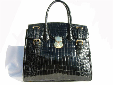 Outstanding 1990's EILEEN KRAMER Jet Black ALLIGATOR Skin Handbag