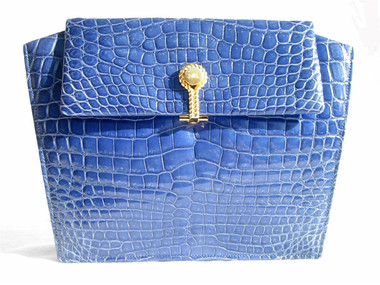 BLUE 1980's-90's Crocodile Skin CLUTCH Bag - ALFRED ROTH