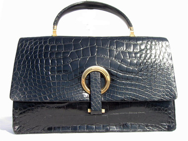 Stunning ROSENFELD 1950'-60's Jet Black ALLIGATOR Belly Skin Purse S-087a