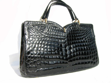 Stunning ROSENFELD 1950'-60's Jet Black Alligator Belly Skin Purse S-066a