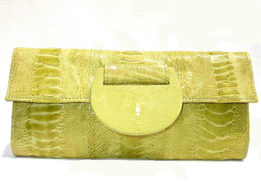 R & Y AUGOUSTI 1990's OSTRICH LEG & STING RAY Skin CLUTCH