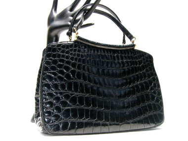 Stunning ROSENFELD 1950'-60's Jet Black Alligator Belly Skin Purse