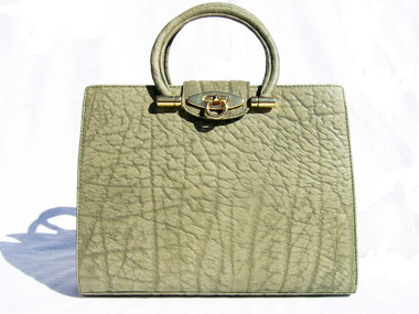 Unique SAGE GREEN 1980's BUFFALO Skin Handbag - LORENZI