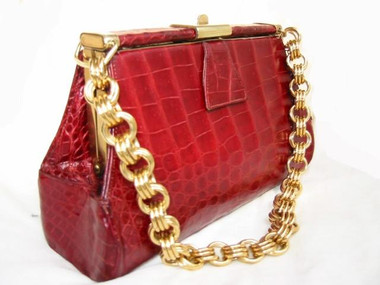 Rare DEITSCH 1950's-60's RED Alligator Skin Deco Style Handbag