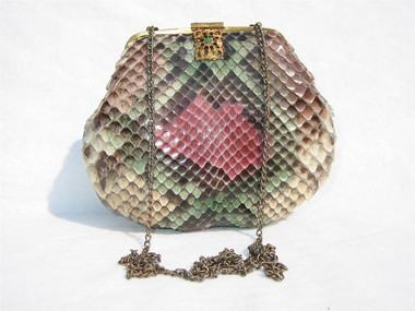 Rare 1970's JACOMO Pastel PYTHON Skin Evening Bag w/BOX!