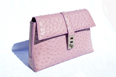 Stunning LILAC 1980's-90's Ostrich Skin Clutch Shoulder Bag - TOUCHE - Cape Cobra