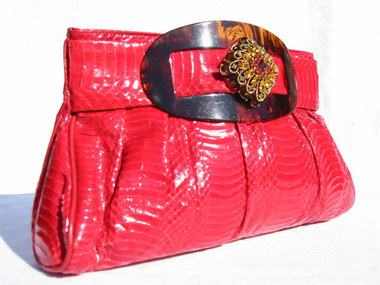 Custom RED 1980's COBRA Snake Skin CLUTCH Bag - J RENEE - ORNATE