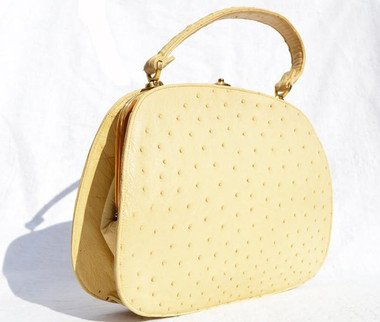 Pale YELLOW LUCILLE de PARIS 1950's-60's OSTRICH Skin Handbag