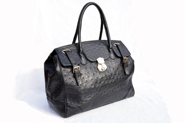 Gorgeous 1990's EILEEN KRAMER Jet Black OSTRICH Skin Birkin Style Handbag