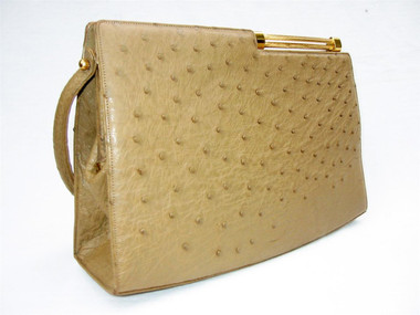 Tan RENDL 1950's-60's GENUINE OSTRICH Skin Handbag - I. MAGNIN