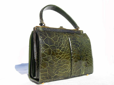 1950's-60's FOREST GREEN Exotic TURTLE SKIN Handbag - PALIZZIO