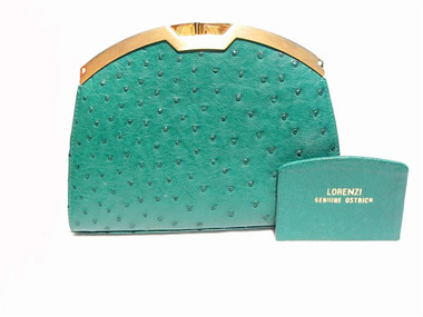 Timeless GREEN 1970's-80's Ostrich Skin Clutch Purse - LORENZI