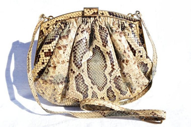 1980's-90's BLUE & TAN PYTHON Snake Skin Shoulder Bag - COLOMBETTI