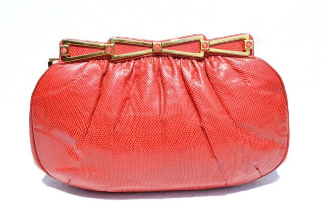 RED 1970's KARUNG Snake Skin CLUTCH Shoulder Bag