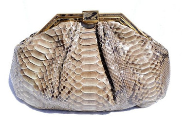 HUGE 15" TAUPE 1970's PYTHON Snake Skin CLUTCH Shoulder Bag - MOSKOWITZ