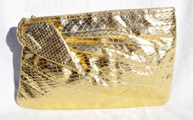 GOLD Metallic 1980's COBRA Snake Skin Clutch - MORRIS MOSKOWITZ