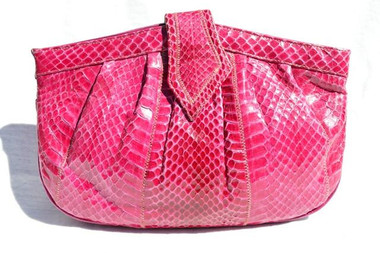 1980's FUCHSIA Pink Cobra Snake Skin Clutch Cross Body Shoulder Bag - PALIZZIO