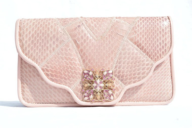 Jeweled PINK 1970's QUILTED COBRA Snake Skin CLUTCH Shoulder Bag - VARON