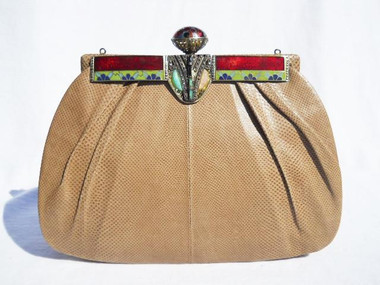 Tan JEWELED 1970's-80's KARUNG Skin CLUTCH Bag - LA JEUNESSE