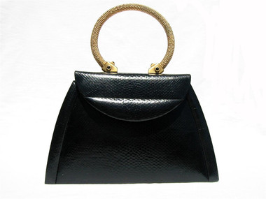 1980's Black FINESSE LA MODEL KARUNG Skin Purse - Great Handle