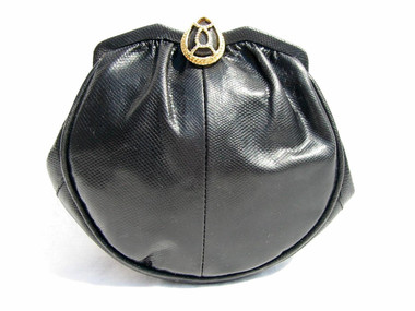 1970's BLACK Susan Gail KARUNG Snake Skin CLUTCH Shoulder CROSS Body Bag