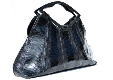 R & Y AUGOUSTI 17" Long Jet Black OSTRICH LEG & Stingray Skin Handbag - Great Handles