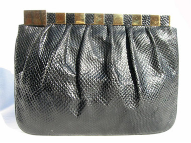 1980's FINESSE LA MODEL Black KARUNG Snake Skin Clutch Bag