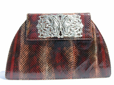 RUST 1980's COBRA Snake Skin CLUTCH Bag - J RENEE - BUTTERFLY