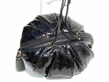 Round BLACK 1970's-80's COBRA Snake Skin Shoulder Cross Body Bag -SHARIF