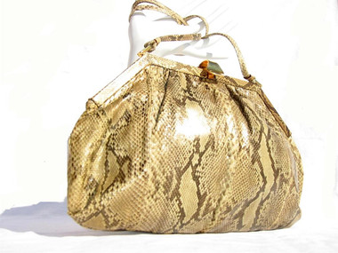 Large GOLD 1980's PYTHON Snake Skin SHOULDER Bag - VARON