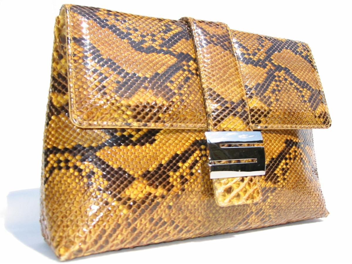 1980's YELLOW Python Skin Clutch Bag w/SILVER - SUAREZ!