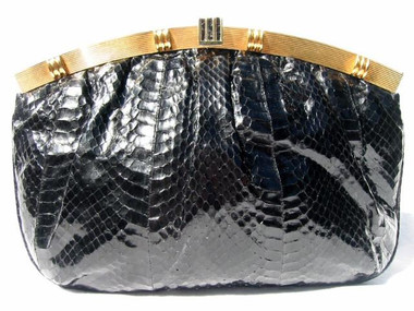 WALTER KATTEN 1970's-80's Black COBRA Snake Skin CLUTCH Bag