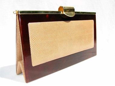 SUSAN GAIL 1960's-70's Tan KARUNG SNAKE Skin & LUCITE Clutch