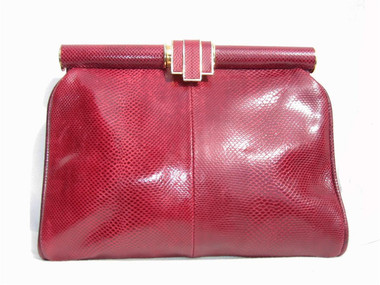 RED 1970's Deco KARUNG Snake Skin Clutch Purse - SUSAN GAIL