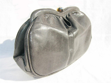 1970's-80's GRAY SUSAN GAIL KARUNG Snake Skin CLUTCH Shoulder Bag