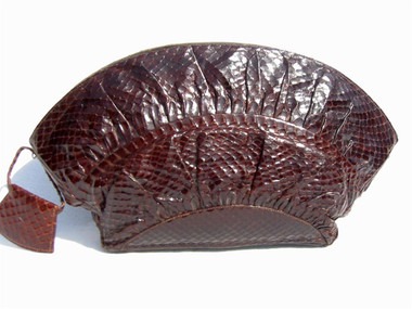 CHOCOLATE 1940's-50's SNAKE Skin "Fan" CLUTCH Bag - DEITSCH