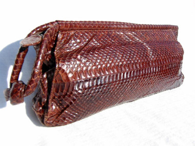 15" MAHOGANY 1950's COBRA Snake Skin Clutch Bag - DEITSCH