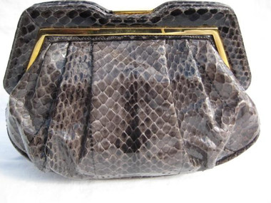 1980's GRAY SUSAN GAIL COBRA Snake Skin CLUTCH Shoulder Bag